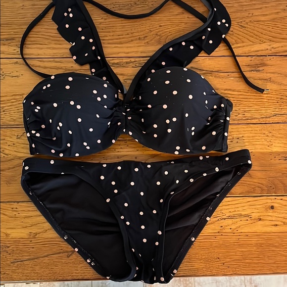 Kate Spade Dive Right In  Black Bikini with Pink Polkadota - Picture 1 of 6
